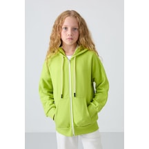 Tommy Life Lime Yeşil Pamuklu İçi Tüylü Yumuşak Dokulu Standart Fit Nakışlı Kız Çocuk Sweatshirt - 75149 Yeşil