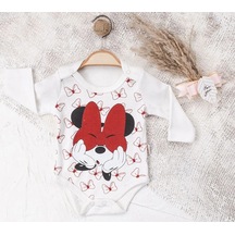 Trendimizbir Minnie Mouse Baskılı Çıtçıtlı Bebek Zıbın-4161 - Beyaz