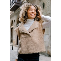 Scorp Chic Casual Kadın Peluş Yelek Camel Standart Çok Renkli