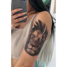Karat Tattoo Aslan Desenli Su Geçirmez Geçici Dövme Kol Omuz Bacak Uyumlu Siyah Büyük Tattoo