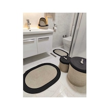Jüt Hasır 6 Lı Banyo Paspas Takımı Bohem Tarzı Paspas:50x80/ 40x60 /çamaşır Sepet 40x36 ,25x28 Taş Siyah Taş Siyah