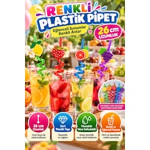 4'lü Renkli Spiral Pipet 26 Cm Sert Plastik Yıkanabilir Tekrar Kullanılabilir Parti İçecek Pipeti Xl