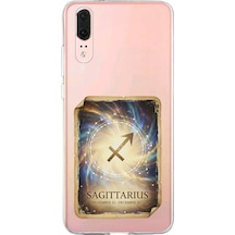 Huawei P20 İle Uyumlu Burç Kartları Yay Tasarımlı Şeffaf Silikon Kılıf Şeffaf