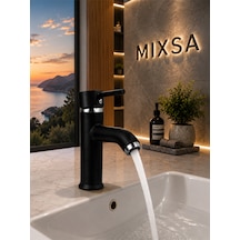 Siyah Lüx Premium Pirinç Sabit Lavabo Bataryası Özel Tasarım Çift Su Girişli Lavabo Bataryası Çeşmesi Musluğu