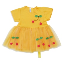 Kız Çocuk Bebek Tüllü Kirazlı Elbise Fiyonk Detay Penye Tütü 001
