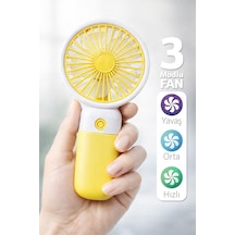 Standlı 3 Mod Şarjlı El Fanı 5 Kademe Seyahat Masaüstü Vantilatör Taşınabilir Mini Fan Sarı F139