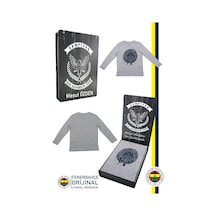 Fenerium Fenerbahçe Lisanslı Yaldızlı Fb Logo Gri Çocuk Sweat Kişiye Özel Ahşap Kutulu Gri