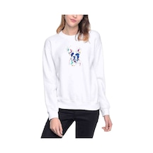 Watercolor Bulldog Baskılı Beyaz Kadın Sweatshirt