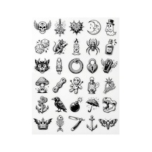 30 Adet Siyah Beyaz Gotik Dövme Sticker Seti - Laptop Telefon Defter Kaykay İçin
