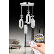 Eclipse Model 4'lü Gümüş Kumandalı 3 Renk Modu Ledli Kristal Taşlı Modern Salon Mutfak Oturma Odası Led Avize