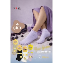 Kral Socks Kadın Bambu Çorap 4 Çift Renkli Fırfırlı Patik Kadın Çorap Çok Renkli