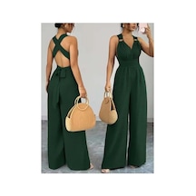 Meridefashion Kadın Askılı Halka Detaylı Arkadan Çapraz Yazlık Tulum L/xl Çok Renkli