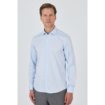 İmza Uzun Kol Düz Bez Ayağı Sert Yaka Cepsiz Pamuklu Classic Slim Fit Gömlek 1004250160 Koyu Mavi