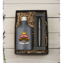 Bk Gift Kişiye Özel İsimli Baba Temalı Antrasit Tasarım Cam Şişede Kolonya 200 Ml Ve Metal Roller Kalem Hediye Seti-3, Babaya Hediye, Babalar Günü Hed