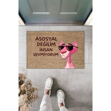 Rugmood Modern Dijital Baskı Paspas - Asosyal Değilim İnsan Sevmiyorum - Kapı Önü Paspası Kahverengi