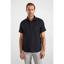Süvari Siyah Regular Klasik Yaka Düz Twill Torba Cep Düz Kısa Kollu Klasik Gömlek Sgm1007500001-s09