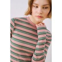 Manuka Uzun Kol Çizgili Body Pembe Ss26bdy00001-78