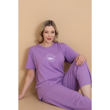 Wordex Mirano 4501 Kısa Kollu Lila Süprem Kumaş Büyük Beden Kadın Pijama Takımı