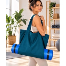 Mat Taşıma Çantası Yoga Fitness Silindir Antrenman Çantası - Çantalı Fermuarlı Mat Taşıma Çantası Koyu Petrol Mavisi/buz Mavisi