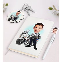Kişiye Özel Erkek Yunus Polis Karikatürlü Beyaz Defter Kalem Ve A