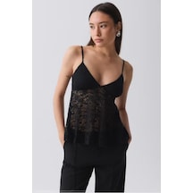 Madmext Siyah Askısı Ayarlanabilir Dantelli Bluz Mg2348