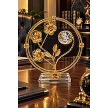 Ers Gold Metal Dekoratif Obje 18x18 Cm Cam Küreli Çiçek Ve Kelebek Figürlü Masa Süsü