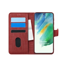 Samsung Galaxy S21 Fe İçin Kılıf Fabric Book Wallet Kırmızı Galaxy S21 Fe İle Uyumlu Kılıf - Kırmızı