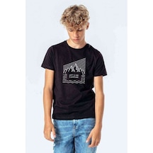 Tshirthane Lets Go Camping Dağ Baskılı Unisex Çocuk Siyah Tshirt