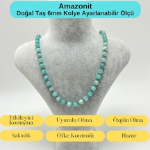 Yıldız Doğal Taş Amazonit Doğal Taş 6 MM Makrome Kolye 45 CM - 55 CM Ayarlanabilir Mavi