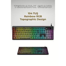 Terrain-x Grand Oyuncu Klavyesi 104 Tuş - Topografik Tasarım - Ses Kontrol Tekerleği - Rainbow