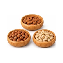 3'lü Bambu Çerezlik Seti 9x9x3 Cm - Yuvarlak Kahvaltılık, Mezelik Ve Sosluk Kase Takımı Diğer