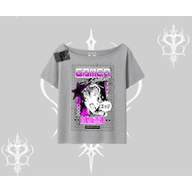 Tarzsokak Kayık Yaka Tshirt Games Schoolgirl Anime Baskılı Gri