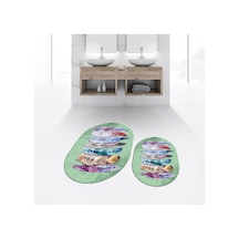 Buççin Online Mağaza Dijital Baskılı Kaymaz Taban Yıkanabilir Oval İkili Banyo Paspas Klozet Takımı, V-o-klozet-25-yeşil, Çok Renkli
