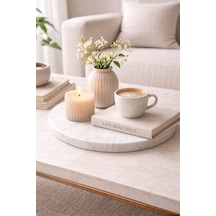 25 Cm Yuvarlak Kuvars Mermer Sunumluk Minimal Dekoratif Kahve & Sunum Tabağı