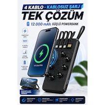 Powerbank 12.000 Mah Wireless Standlı Magsafe Li Vantuzlu Dahili Çoklu Kablo 4in1 Kablolu Ve Kablosuz Siyah - 926788051 Siyah