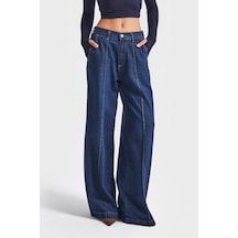 Itsbasic Kadın İndigo Renk 2w5-7 Süper Palazzo Fit Dökümlü Kumaş Denim Jean