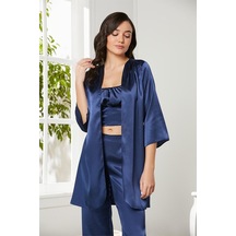 Pierre Cardin 2075 Kadın Saten Sabahlıklı Pijama Takım-lacivert Lacivert