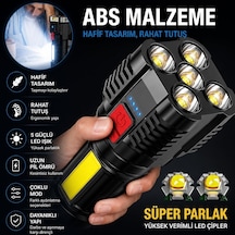 5 Led + Cob Süper Parlak Şarjlı El Feneri 14 Cm 4 Modlu, Güçlü Işık, Usb Şarjlı, Kamp, Av, Balıkçılık, Karavan, Acil Durum, Tamir, Araç, Yürüyüş Ve Outdoor Kullanımına Uygun Siyah
