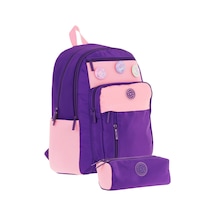 Kauko Holiday Kız Çocuk Rozetli Okul Çantası Ve Kalemlik Seti - Mor Pembe - Altı Bölmeli Mor - Pembe