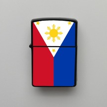 Filipinler Philippines Klasik Ülke Bayraklı - Benzinli Siyah Çakmak - Hediyelik Siyah