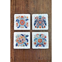 Doğal Taş Bardak Altlığı 4'lü Set 10x10x1 Cm Renkli Kaplumbağa Desenleri-stone Coasters Çok Renkli