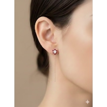 925 Ayar Papatya Silver Taşlı Sallantılı Çiçek Küpe.rose.gold.rodaj Gümüş