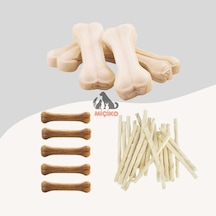 Köpekler İçin Ödül Seti10 5li 7cm Beyaz Ve 5li 7cm Naturel Kemik+25li Burgu Çubuk