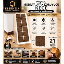 Yapışkanlı Mobilya Ayak Koruyucu Keçe 30x30 Mm 21'li Paket Kaydırmaz Zemin Çizmez Keçesi Kahverengi