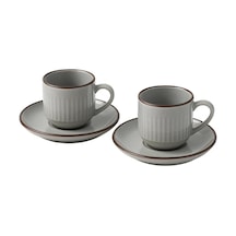 2'li Set Çizgili Seramik Fincan Takımı Mat Kahverengi Beyaz Rustik Espresso & Türk Kahvesi Fincanı Çift Kişilik Kulplu Servis Seti Modern Ev Ve Kafe Stili Açık Gri