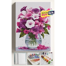 Sayılarla Boyama Seti Numaralı Tuval Fırça Boya Dahil Kasnaklı Set 50x70 Cm - Yakamoz Çiçeği