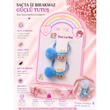 2'li Set Sevimli Tavşan Figürlü Ve Ponponlu İz Bırakmaz Lastik Çocuk Saç Tokası Farklı Renk Seçenekli Mavi