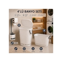 4 Lü Banyo Seti 65 Litre Kirli Çamaşır Sepeti 40 Litre Çamaşır Selesi Klozet Fırçası Peçetelik Beyaz - 913675252 Beyaz