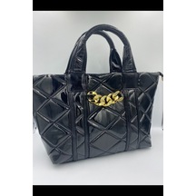 Sentt Parlak Deri Dilimli Zincirli Çanta