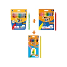 Bic Kid Couleur Keçeli Boya Kalemi 12 Renk + Plastidecor Mum Boya 12 Renk + Tropicolors Kuru Boya 12 Renk